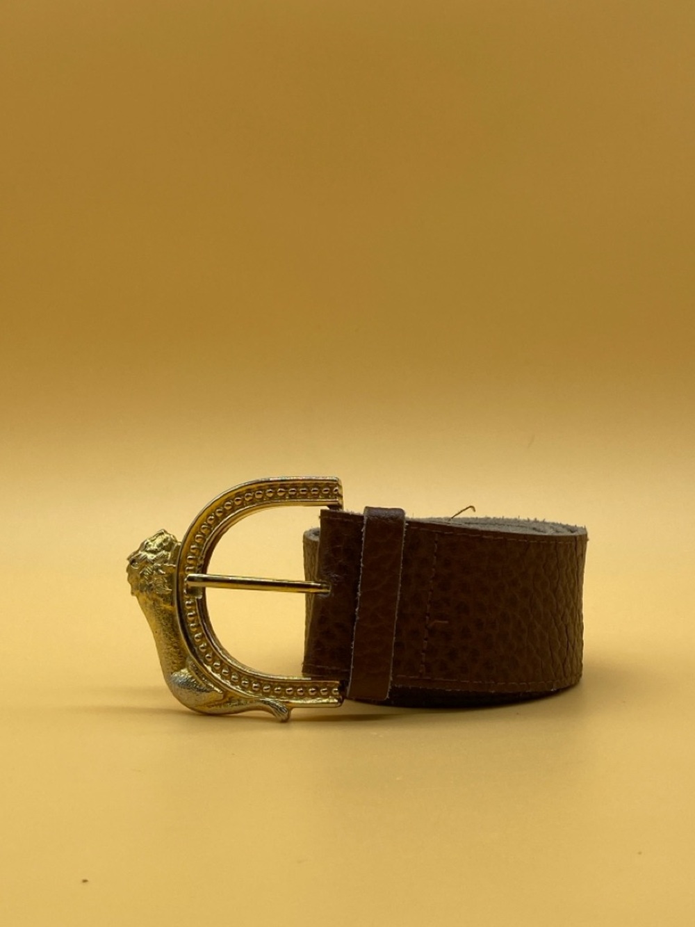 Vintage Gutos lion buckle brown leather belt - 0021U4